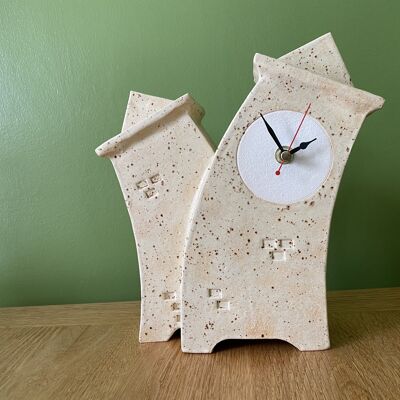 Double Ceramic Mantel Clock - Oatmeal Glaze
