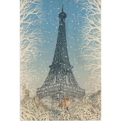 Cartolina in legno - Torre Eiffel invernale