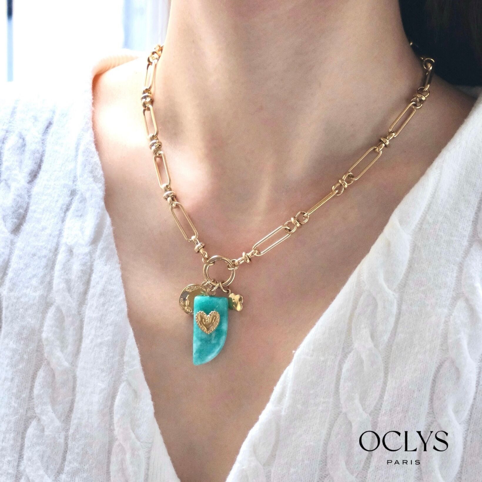 Collar cadena oro cuerno dijes corazón acero inoxidable Lili