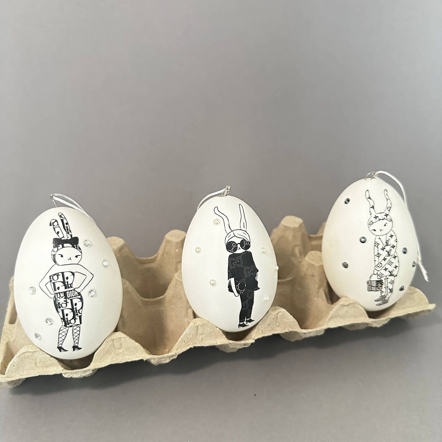 Uova d'oca: set da 3 in bianco e nero (glam).