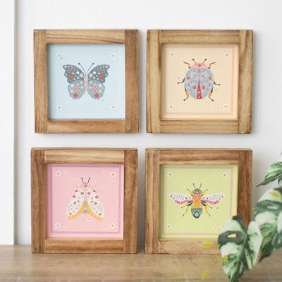 Set di 4 stampe artistiche da parete con cornice di insetti floreali