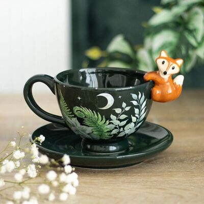 Tazza da tè verde foresta con volpe