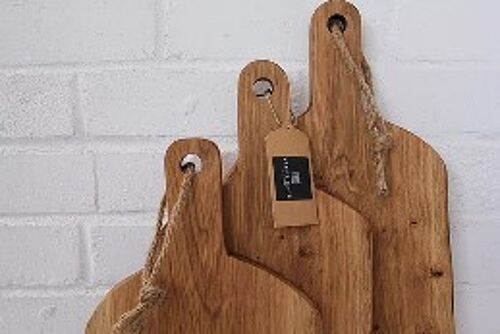 Oak Chopping Board Paddle Handle, Curved Cut m