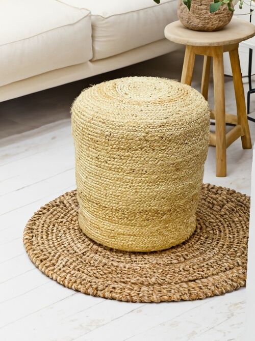 Handmade Tall Jute Braided Pouffe - Natural Fibre Seating and Leg Rest With Rustic Charm