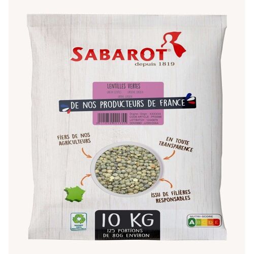 Lentilles vertes - Sac de 10kg - Sabarot