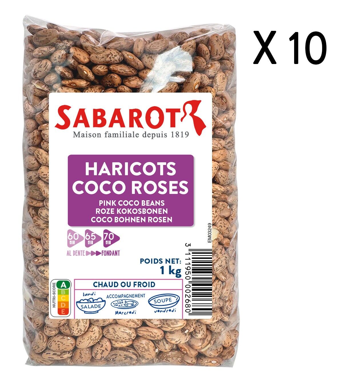 Haricots cocos roses - 10 Sachets de 1kg - Sabarot