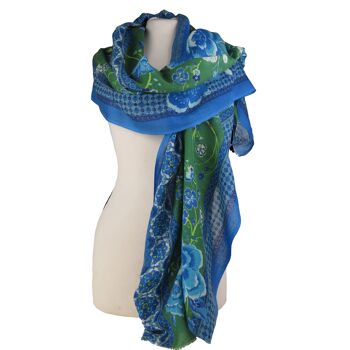 Etole foulard en laine motif fleurs pivoines Caucase, vert 3
