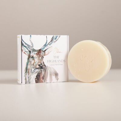 Sapone per le mani "The Highlands" con disegno ad acquerello di cervo