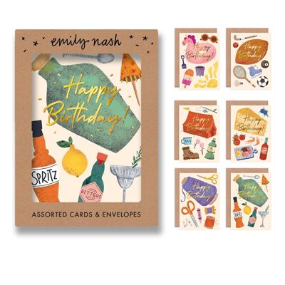 Foiled Birthday Hobbies Multipack x 6 Greeting Cards