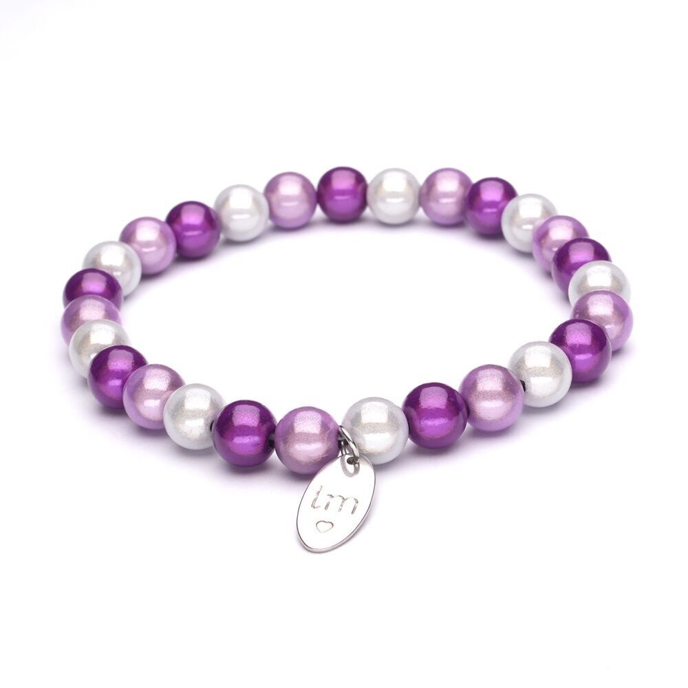 Pulsera LizzyMae en color blanco roto, lila y morado, 8 mm