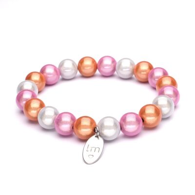 Pulsera LizzyMae color salmón rosado y blanquecino de 10 mm