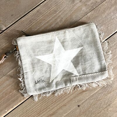 Boho Clutch estrella blanca (lona ligera vintage) NUEVO cero desperdicio