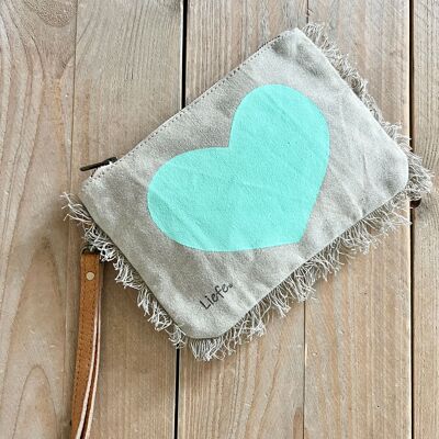 Boho Clutch heart summer blue (vintage light canvas) NEW