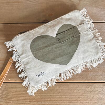 Boho Clutch cuore oliva (tela leggera vintage) NUOVO colore