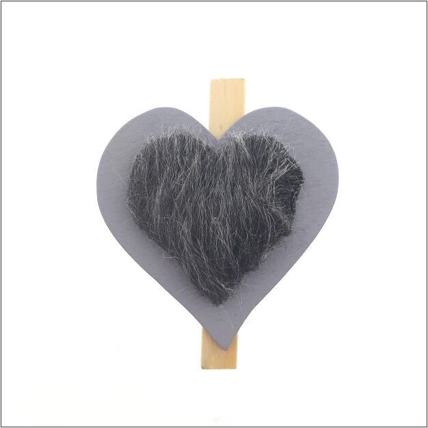 Knijpers- wol hart – grijs – 70 x 60 mm – 12 stuks