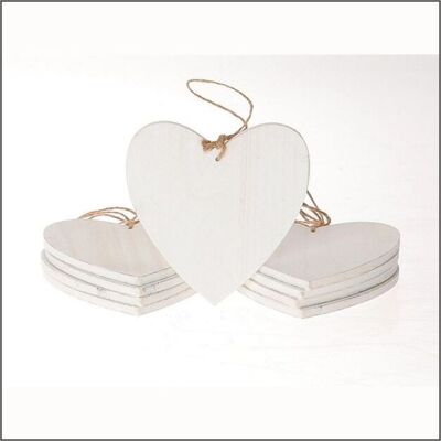 Corazón de madera – blanco – 10 piezas
