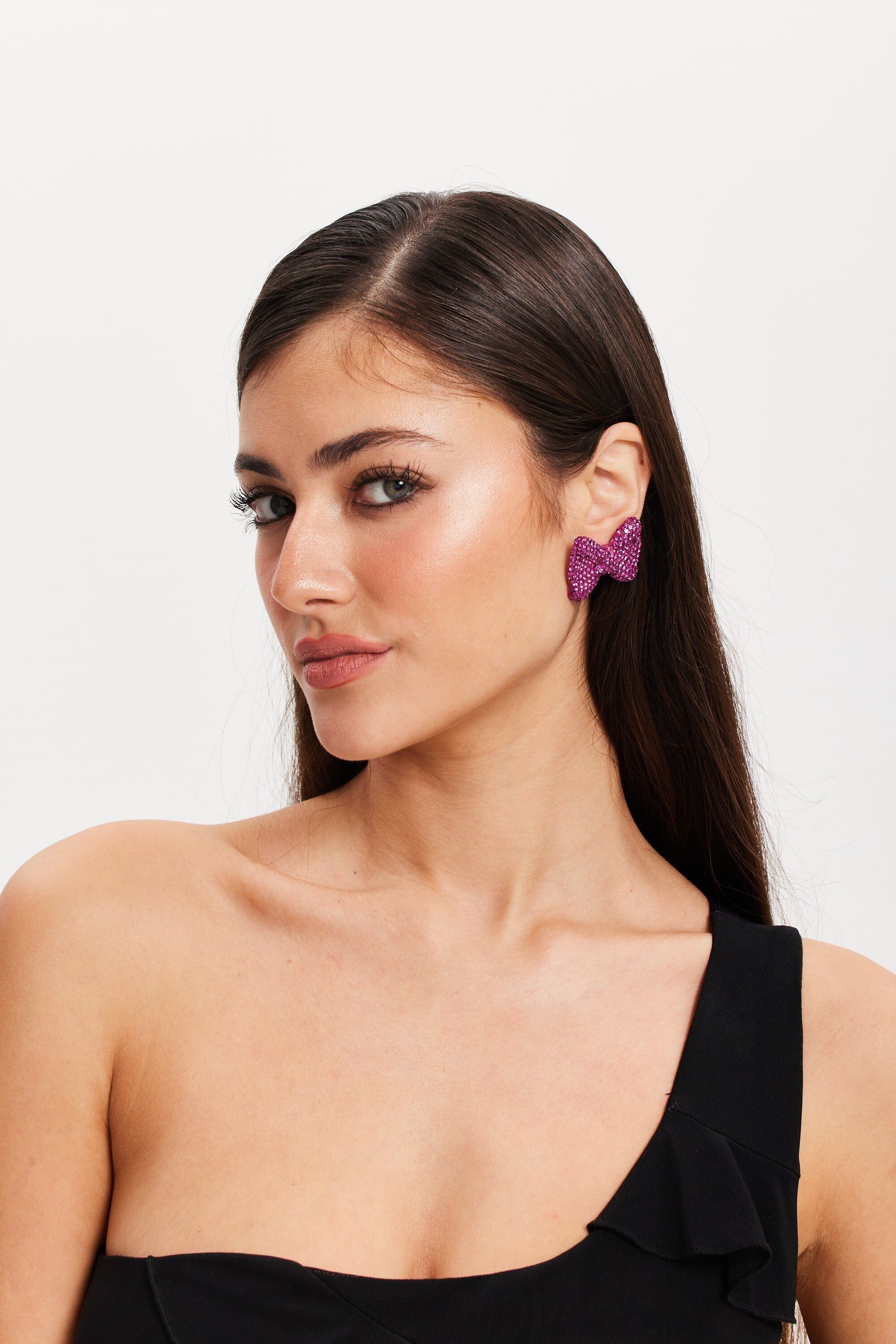 Orecchini a bottone con fiocco Liquorish Diamonte in rosa