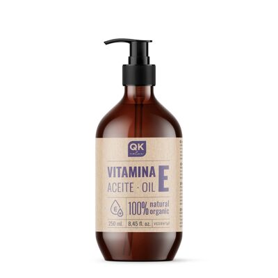 QKnatur - Olio alla Vitamina E 250 ml - Naturale - Antiossidante e Antietà per Viso, Pelle, Capelli e Unghie