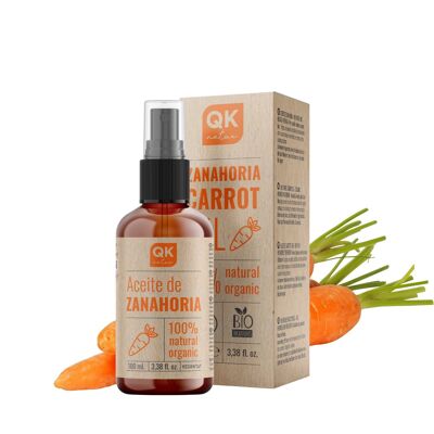 QKnatur - ACEITE DE ZANAHORIA 100 ml - 100% Puro y Natural - Bronceador solar natural - Hidrata y Rejuvenece la piel - Repara el cabello - Botella de vidrio