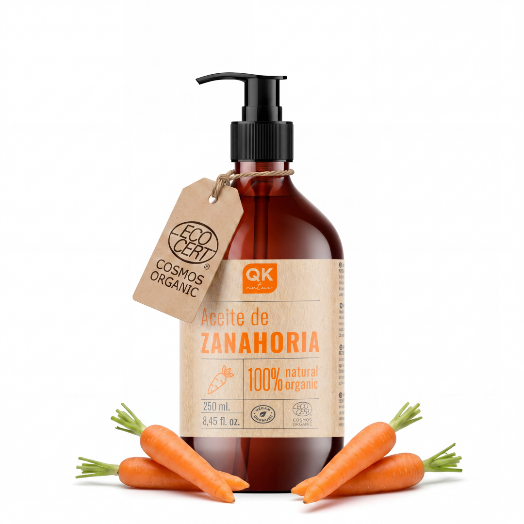 QKnatur - Carrot Oil 250 ml - Pure and Natural - Natural Sun Tanner - Hydrates and Rejuvenates Skin - Repairs Hair - ECOCERT COSMOS ORGANIC Certified