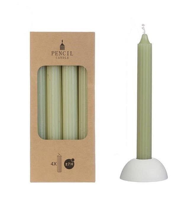 Pencil candle h.20 Ø2,2 cm dusty green set 4