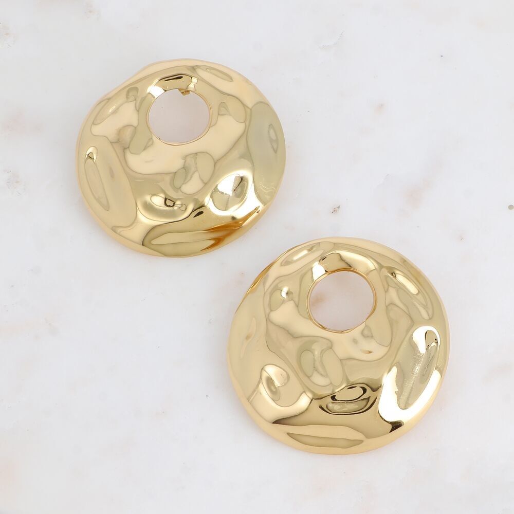 Stud earrings - large hammered rounded piece with openwork circle 64mm