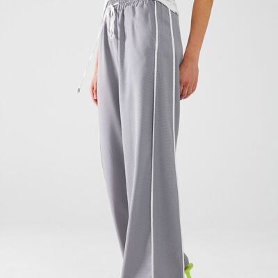 Pantalones Palazzo de cuadros vichy en blanco y negro con cordón
