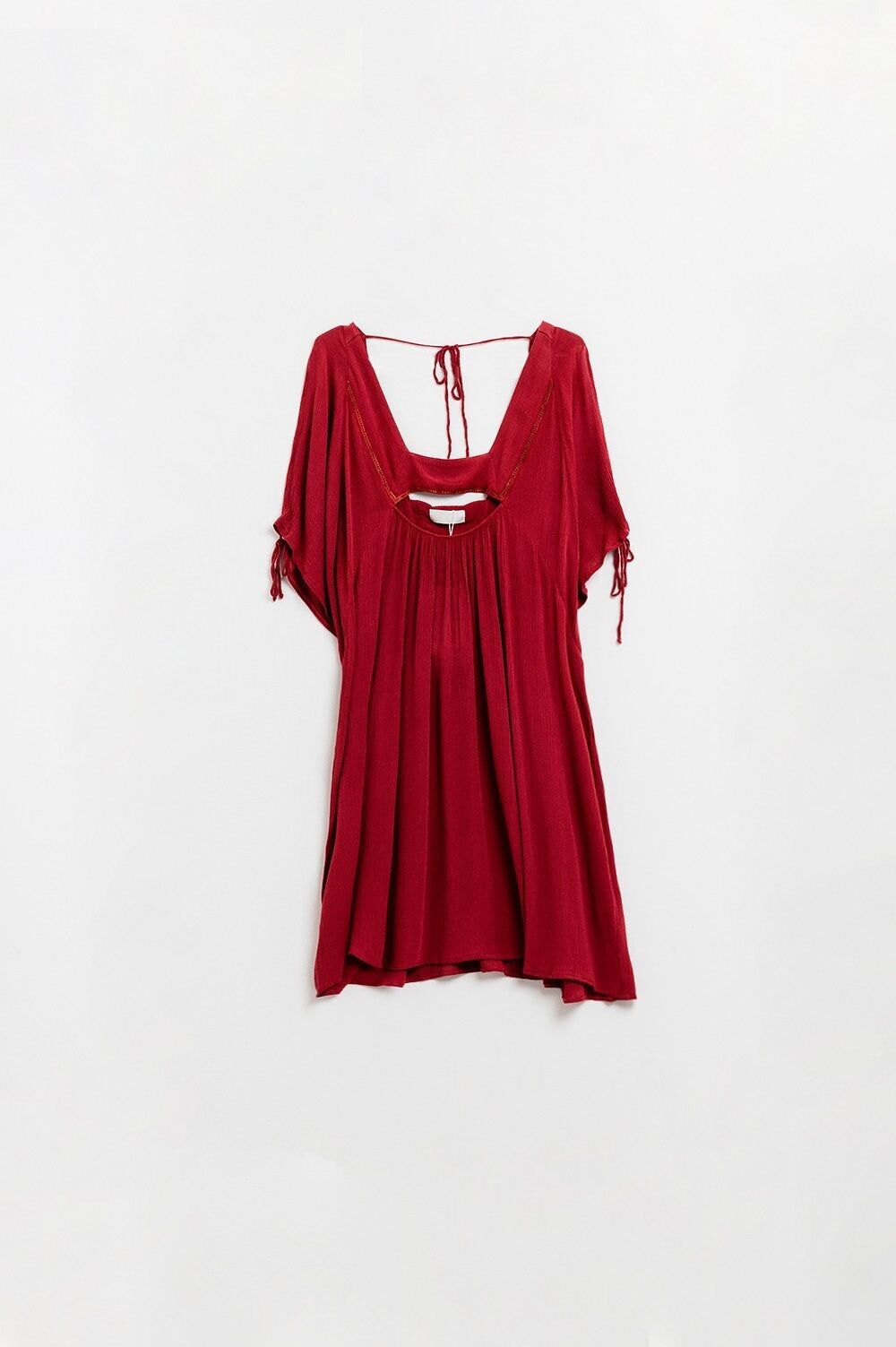 abito corto stile boho bambula in rosso