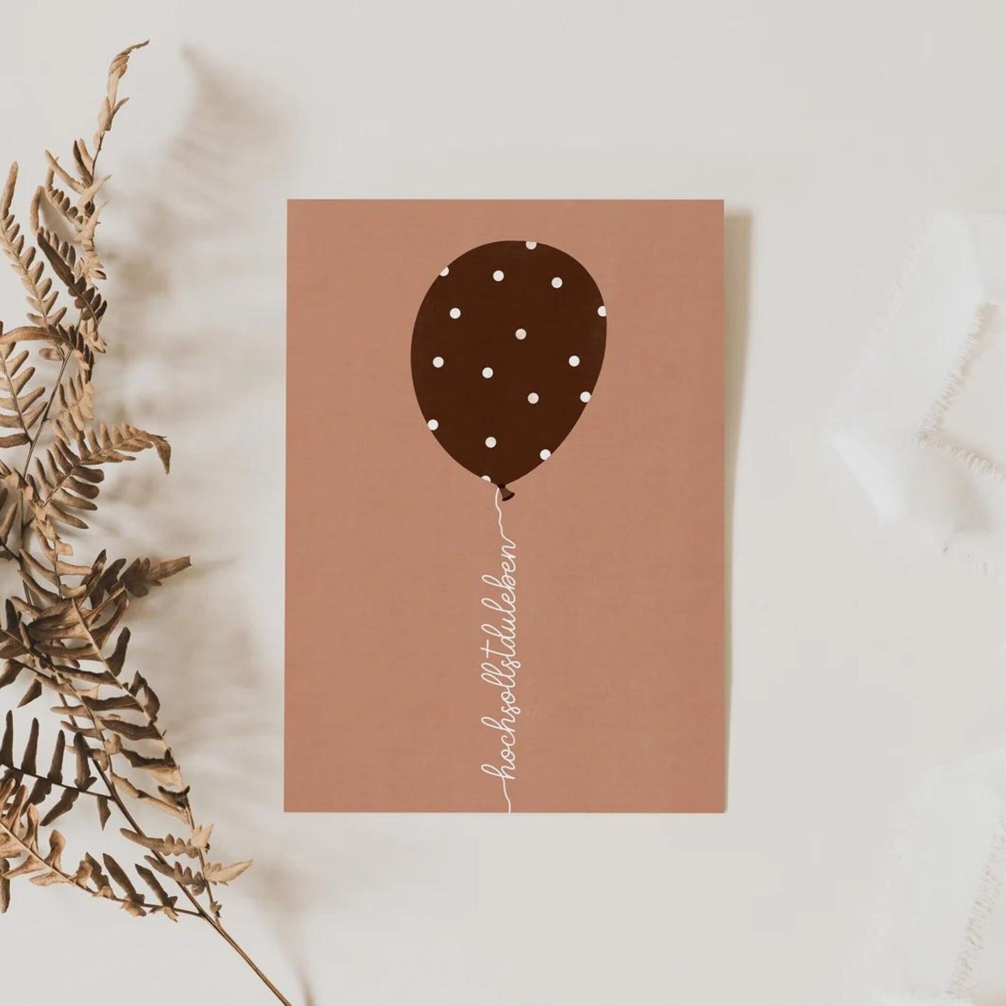 Biglietto d'auguri Palloncino "Living high" - cartolina di compleanno rosa