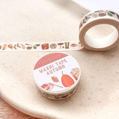 Washi Tape Otoño - Cinta Adhesiva Setas y Calabaza Masking Tape