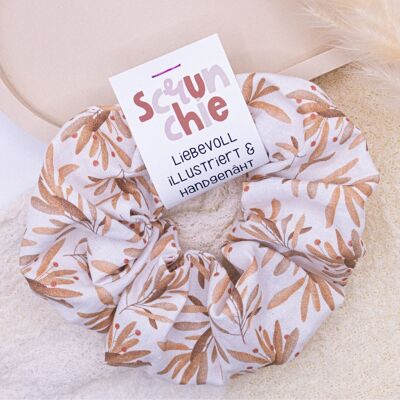 Scrunchie con ramas de diadema con estampado floral - corbata para el cabello dibujada y cosida a mano