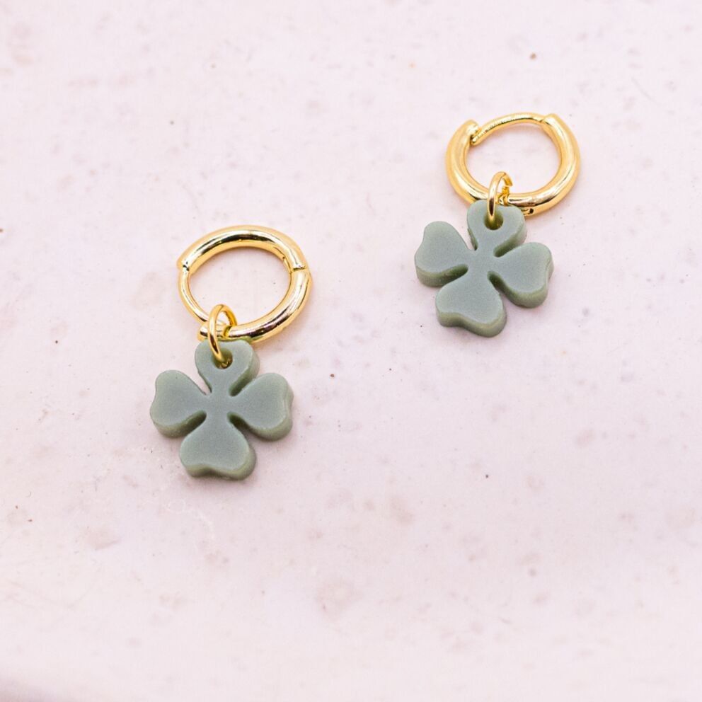 Earrings clover leaf hoop earrings luck acrylic 18k gold plated clover - light stud earrings lucky clover