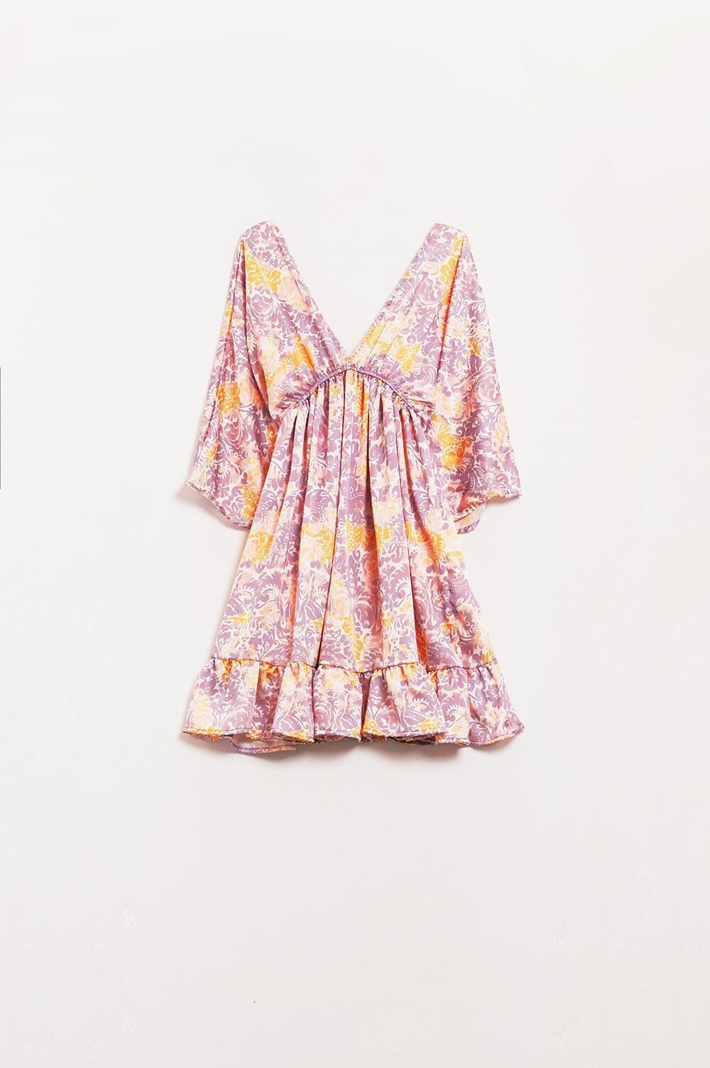 Abito corto con stampa floreale in viola chiaro