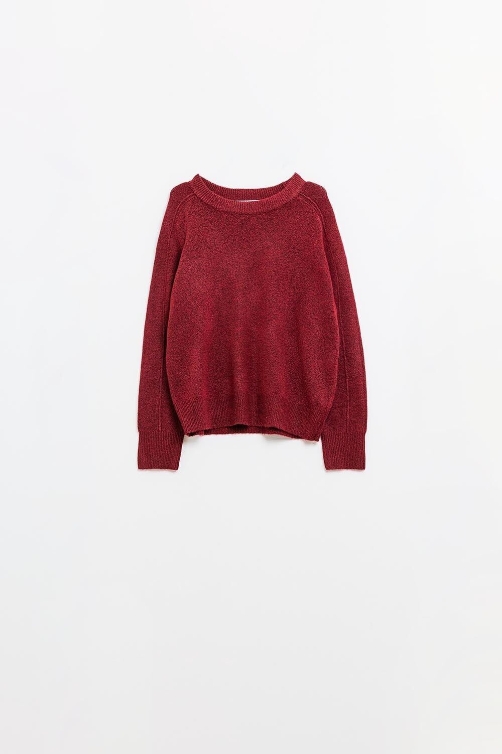 Maglione girocollo bordeaux con cucitura sulla manica
