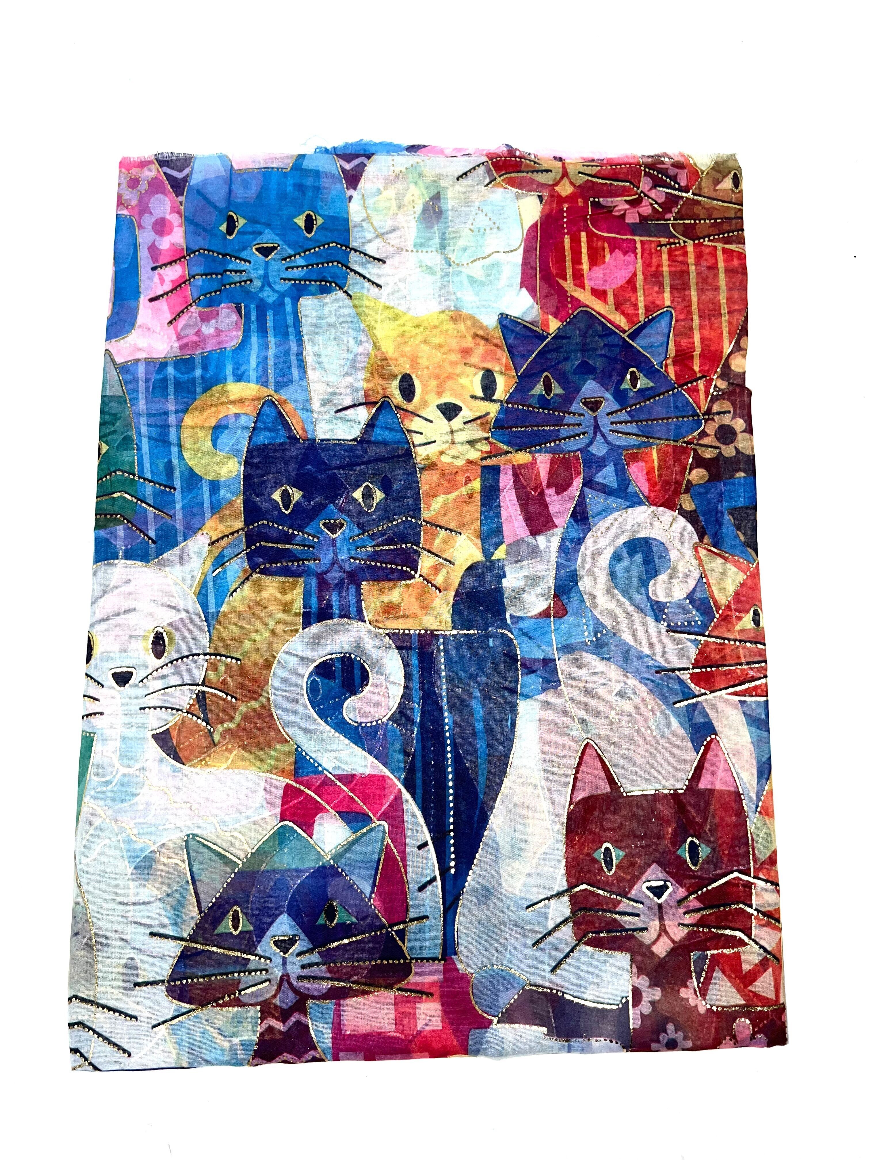 LN-51 Schal mit Katzenmuster und Vergoldung