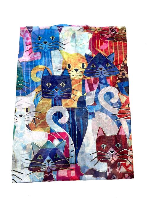 LN-51 Foulard imprimé motif chat avec dorure
