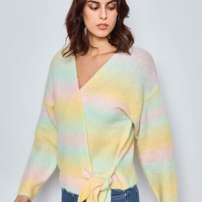 cubierta de corazón de crochet, degradado colorido