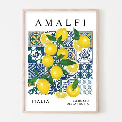 Lámina artística del mercado de limones de Amalfi | Decoración gastronómica italiana
