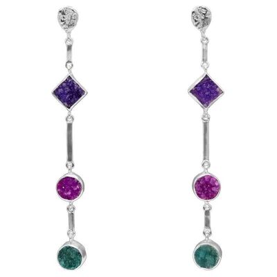 Boucles d'oreilles Atocha Argent Violet, Mo Fuchsia et Vert