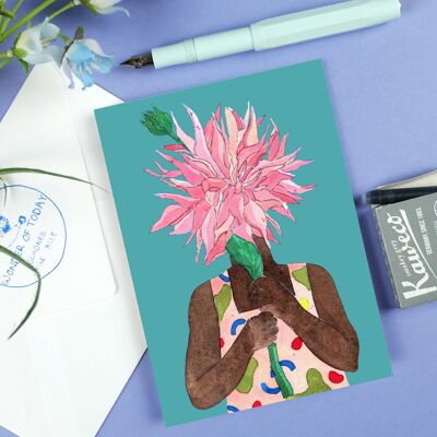 Carte postale fille fleur