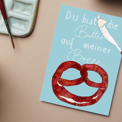 Postkarte Butterbrezn himmelblau