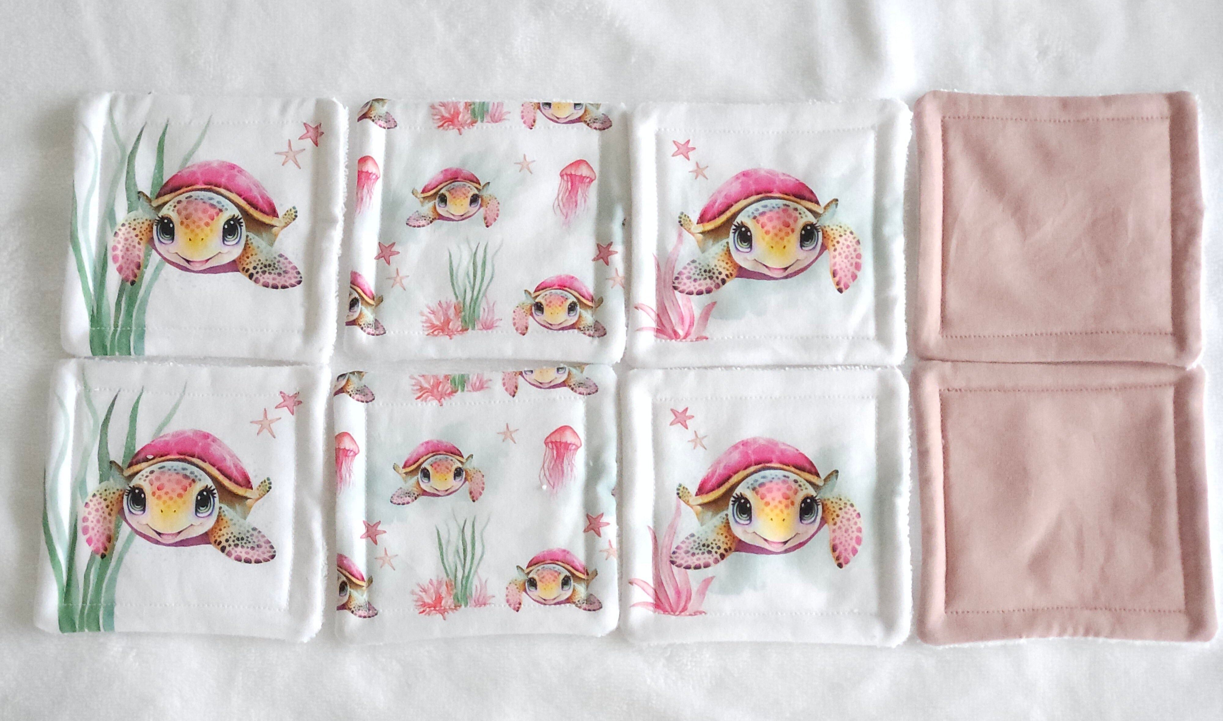 8 waschbare Babytücher „Pink Turtle“.