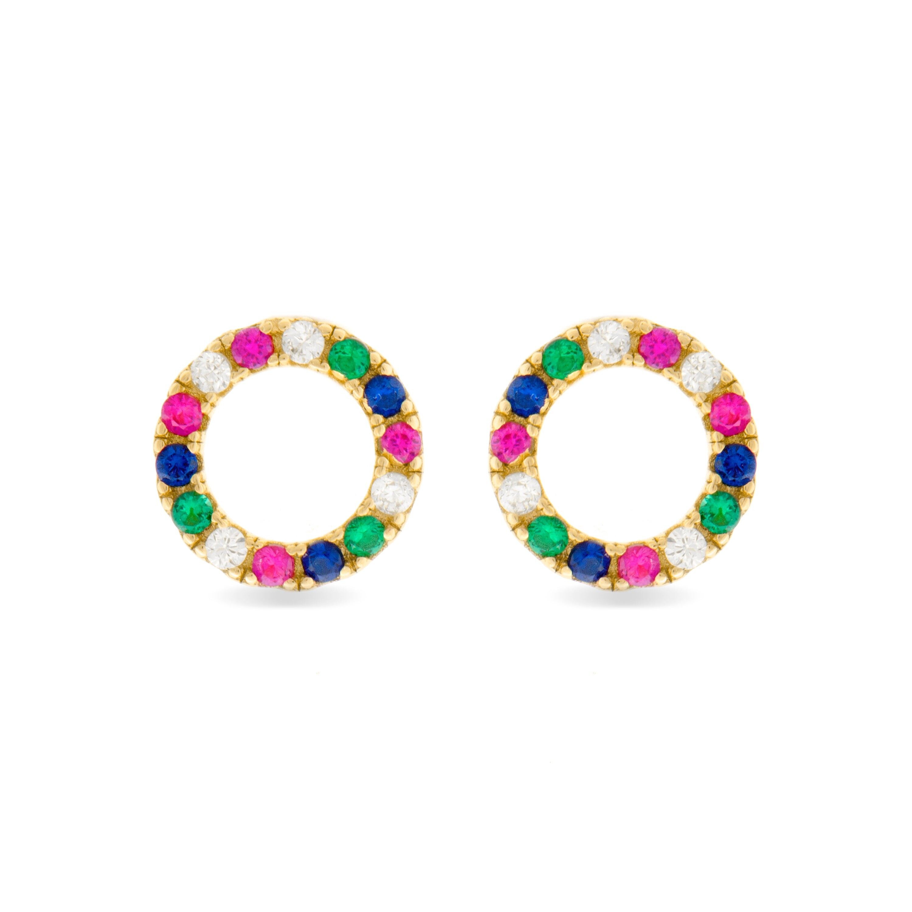 Orecchini in argento sterling 925 con zirconi multicolori rifiniti in oro giallo 18 carati - Machi