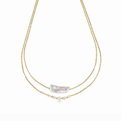 925 Sterling Silver Necklace with White Pearl Finished in 18K Yellow Gold - Danysda