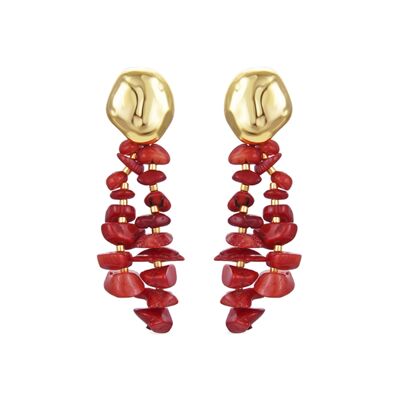 Boucles d'oreilles corail finies en or jaune 18 carats - Mypil