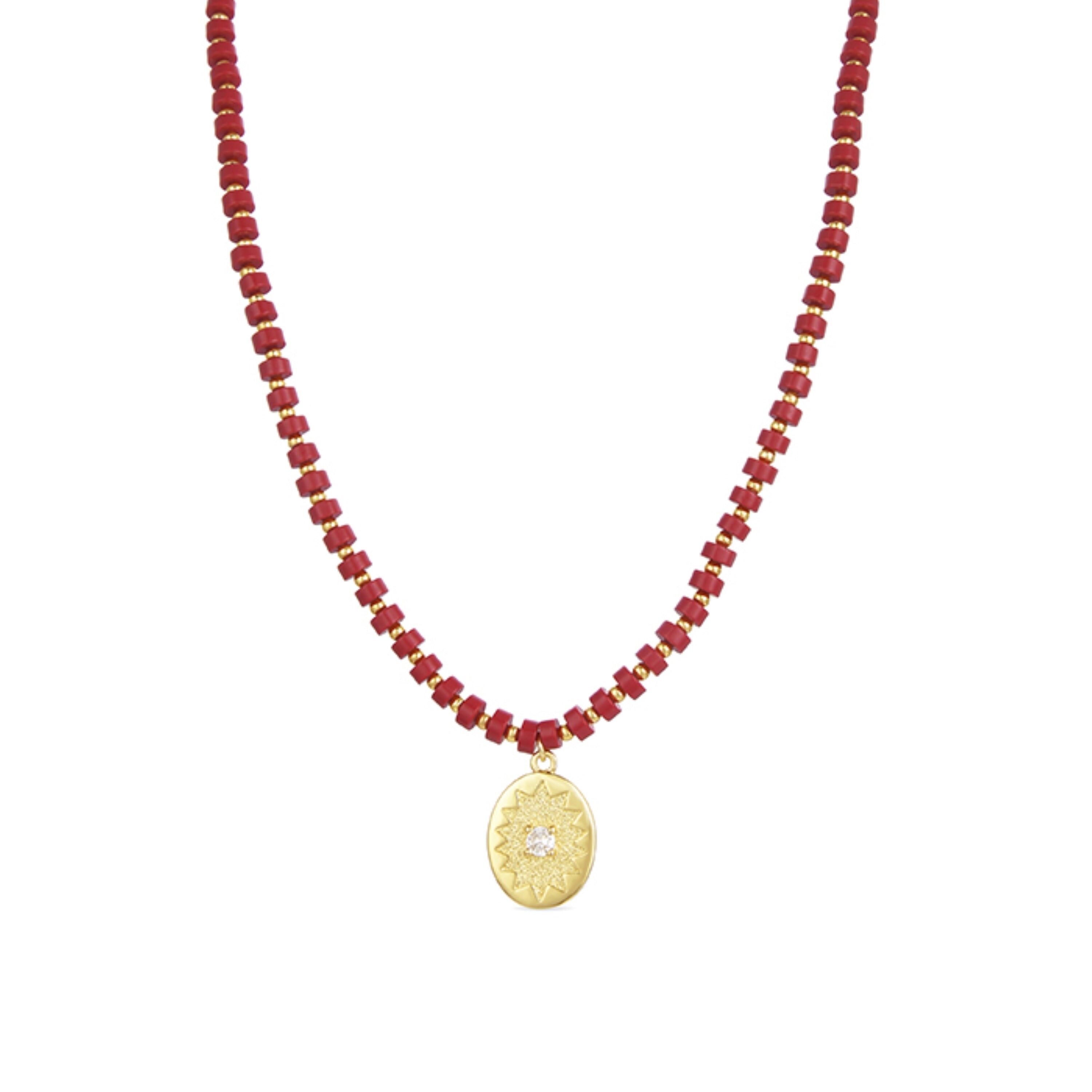 Collana in resina rossa rifinita in oro giallo 18 carati - Islor