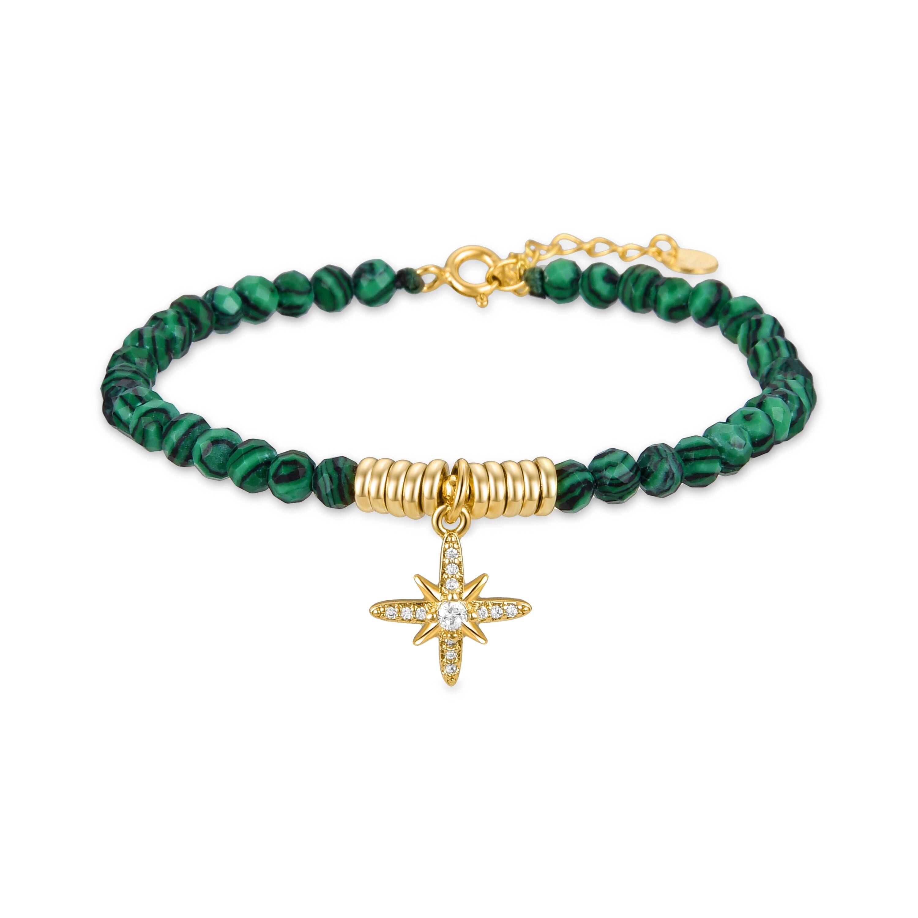 Bracciale in Argento 925 con Malachite rifinito in Oro giallo 18K - Locare