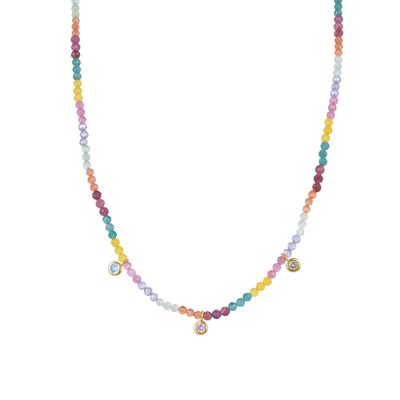925 Sterling Silver Necklace with Multicolor Zirconia Finished in 18K Yellow Gold - Ruane