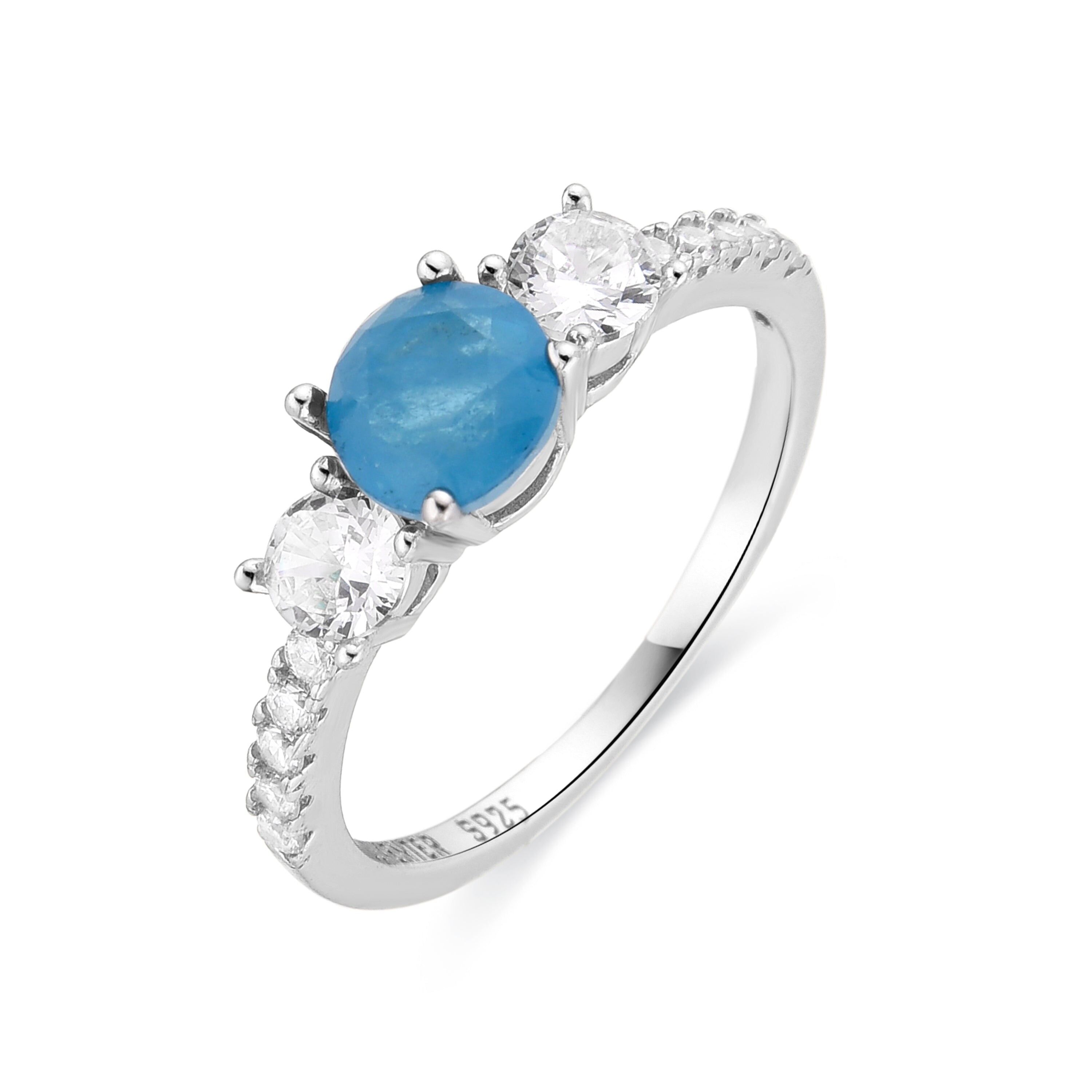 Bague en argent sterling 925 avec doublet d'aigue-marine fini en rhodium - Saneu
