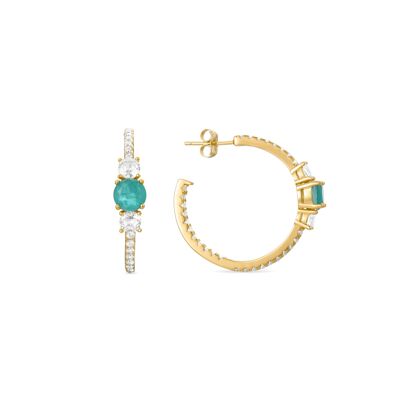 925 Sterling Silver Earrings with Emerald Zirconia finished in 18K yellow gold - Marsais